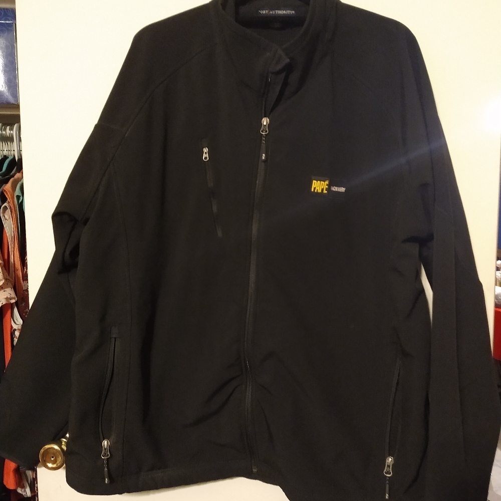 Men's Black Port Authority jacket with Pape Machinery & John Deere logo